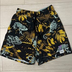 Nike Black Flow Shorts with Yellow Tropical Leaves and Mint Chameleons